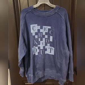 Aerie "Checked Out" Blue Sweatshirt, Size L